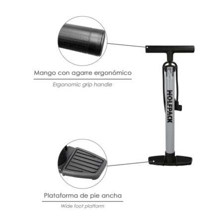 Bomba Aire 5,5 Bares Cuerpo Acero, Válvulas SCHRADER y PRESTA con Adaptadores. Bomba Bicicletas, Bomba coches