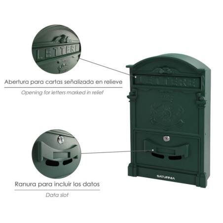 Buzón Jardín Aluminio Fundido Verde Palace 255 x 410 x 90 mm.