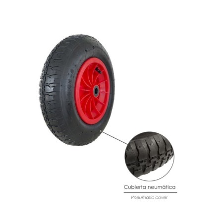 Rueda Carretilla Invernadero Neumática Llanta Plástico, Diámetro 370 mm. Eje Diámetro 20 mm.