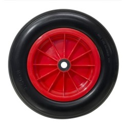 Rueda Carretilla Invernadero Poliuretano Impinchable Llanta Plástico, Diámetro 360 mm. Eje Diámetro 20 mm.