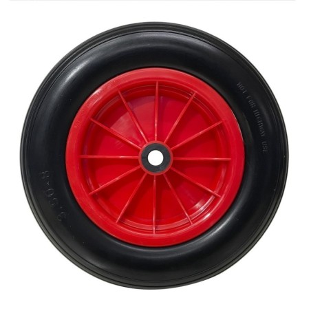 Rueda Carretilla Invernadero Poliuretano Impinchable Llanta Plástico, Diámetro 360 mm. Eje Diámetro 20 mm.