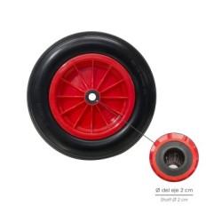 Rueda Carretilla Invernadero Poliuretano Impinchable Llanta Plástico, Diámetro 360 mm. Eje Diámetro 20 mm.