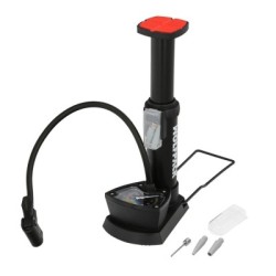 Bomba Aire Pie / Pedal Con Manómetro 6 Bares Cuerpo Acero, Válvulas SCHRADER y PRESTA con Adaptadores. Bomba Bicicletas, Motos