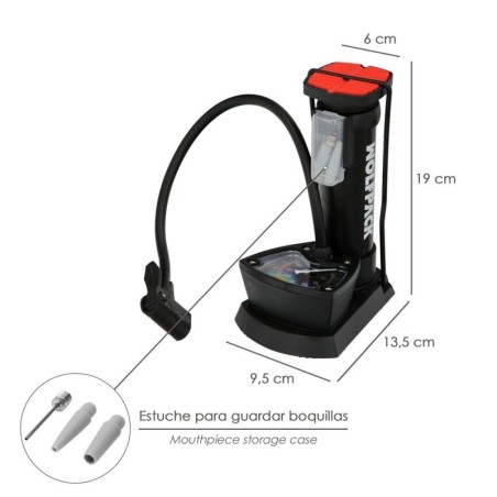 Bomba Aire Pie / Pedal Con Manómetro 6 Bares Cuerpo Acero, Válvulas SCHRADER y PRESTA con Adaptadores. Bomba Bicicletas, Motos