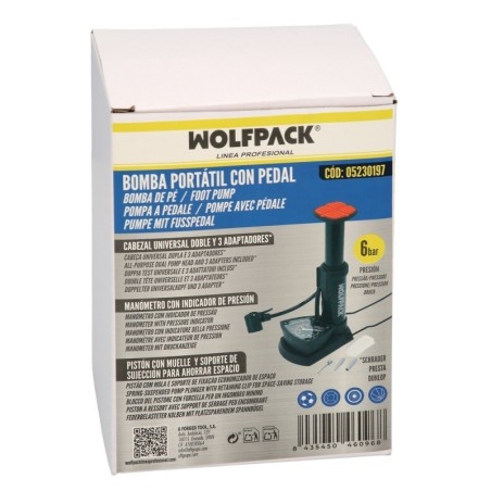 Bomba Aire Pie / Pedal Con Manómetro 6 Bares Cuerpo Acero, Válvulas SCHRADER y PRESTA con Adaptadores. Bomba Bicicletas, Motos