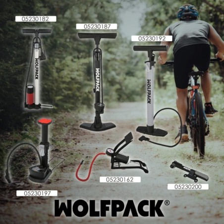 Bomba Aire Pie / Pedal Con Manómetro 6 Bares Cuerpo Acero, Válvulas SCHRADER y PRESTA con Adaptadores. Bomba Bicicletas, Motos