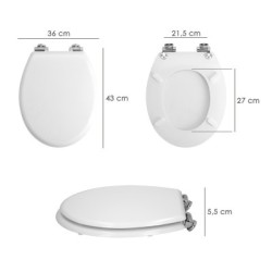 Tapa W.C. Universal Blanca Caída Amortiguada, Asiento Inodoro, Cierre Lento, Bisagras Ajustables,