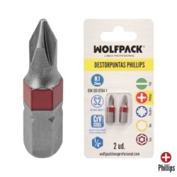 Puntas Largas Destornillador Phillips N.º 1 (2 Piezas). Acero S2 al Cromo Vanadio. Puntas Hexagonales, Destorpuntas,