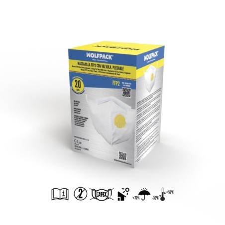 Mascarilla Respiratoria FFP2 Con Válvula. Plegable (20 Unidades) Envasadas Individualmente