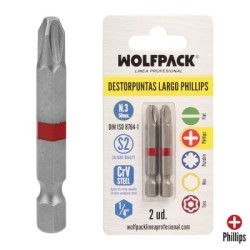 Puntas Largas Destornillador Phillips N.º 3 (2 Piezas). Acero S2 al Cromo Vanadio. Puntas Hexagonales, Destorpuntas,