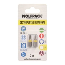 Puntas Destornillador Hexagonal 3,0 mm. (2 Piezas). Acero S2 al Cromo Vanadio. Puntas Hexagonales, Destorpuntas,