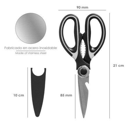 Tijera Cocina Hojas de Acero Inoxidable, Mangos Ergonómicos en TPR Con Funda Protectora