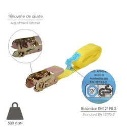 Cinta De Amarre Con Ratchet 4 metros x 25 mm. Trinquete Metálico Automático, Cincha, Eslinga Mercancía, Correa sujeción