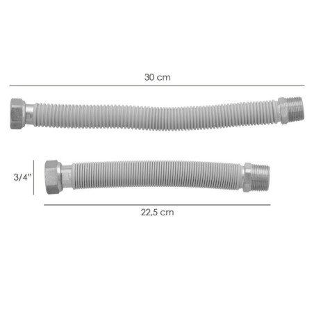 Tubería Extensible Agua Acero Inoxidable Corrugado. Longitud de 22,5 a 30 cm. Tomas 3/4"