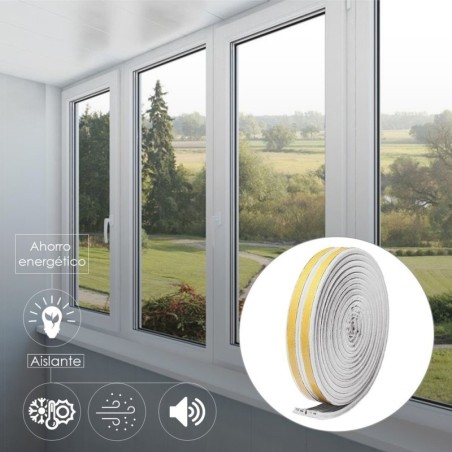 Burlete Caucho Blanco Rollo 6 Metros x 9 mm. Sellador Ventanas y Puertas. Aísla Del Ruido. Para Umbrales de 1 A 3,5 mm.