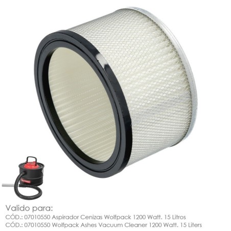 Filtro Para Aspirador De Cenizas Aspirador Cenizas WOLFPACK 1200 Watt. 15 Litros (Código 07010550)