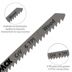 Hojas Sierra Calar Para Contrachapado Corte Grueso 5 Piezas. Hoja Cromo Vanadio 58. Vástago T Universal